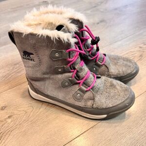 Sorel Whitney Joan Winter Boots Womens Gray Waterproof Fur Lined Lace Up Size 5